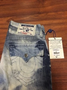 NWT $284 Auth TRUE RELIGION STRAIGHT W/Flaps NATURAL BIG T Men`s Jeans Sz 29-34 - Picture 1 of 12