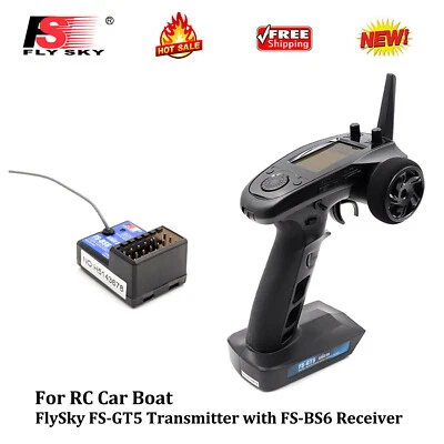 FLYSKY FS-GT5 2.4G 6CH AFHDS RC Transmitter FS-BS6 Receiver for RC Car Boat R4U9 - Image 1 of 4
