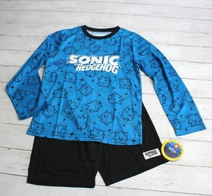 Sonic the Hedgehog Boy's Pajama Set Youth Size 12 Blue Black Long Sleeve Shorts - Picture 1 of 10