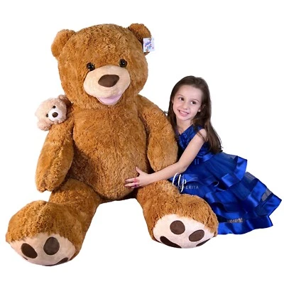 Géant Ours 140CM Marron Avec Petit Peluche Ourson Doux Grande Taille XXXL - Photo 1/3