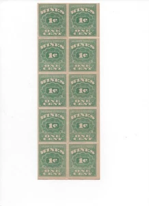 1916 US Revenue Stamp Wine 1 cent Unused Vintage good shape strip of 10 - Picture 1 of 1