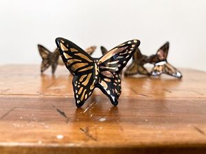 Anthropologie Ceramic Black & Gold Butterfly Knobs Drawer Pulls 6 New