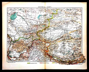 1909 Old MAP TOPOGRAFICA:ZENTRAL  ASIEN / ASIA CENTRALE..MEYERS.Aetna - Imagen 1 de 1