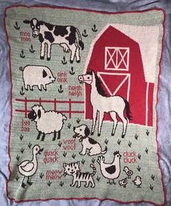 Farm Animals Baby Throw Blanket by Green 3 Collection Made in USA Mint Red 38x31 - Picture 1 of 8