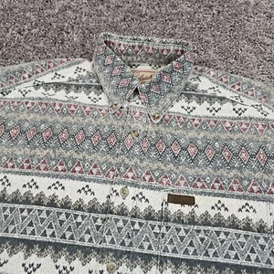 VINTAGE Woolrich Shirt Mens Medium M Gray Aztec Long Sleeve Pockets Made in USA - Picture 1 of 14