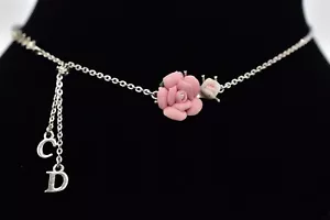 Christian Dior Vintage Crystal Choker Necklace Flower CD Charm Signed 90s BinBM - Picture 1 of 16