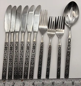 Vtg Continental Stainless Flatware Serving Lot Flower Scroll 10 Pc MCM Japan - Picture 1 of 7