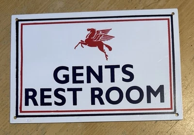 Mobil Gas Station Pegasus Porcelain Gents Rest Room Sign - Excellent - Image 1 of 4