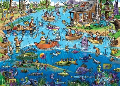 Cobble Hill Doodletown: Gone Fishing Jigsaw Puzzle (1000 Pieces) - Image 1 of 3
