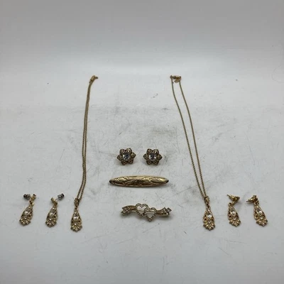 1928 Jewelry Co Gold Tone Clear Stone Necklace Earring Sets (2) Pins (2) Earring - Image 1 of 4