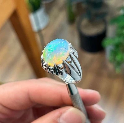 Anello opale di fuoco naturale anello da uomo in argento sterling 925... - Immagine 1 di 4