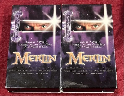 Merlin VHS 2 Tape Lot 1998 Fantasy / Adventure TV Mini Series Sam Neil - Image 1 of 4