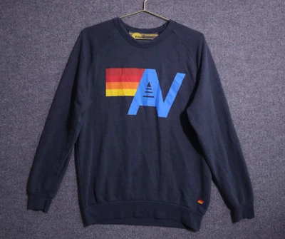 Aviator Nation Sweater Women Large Gray-Blue Large Print Logo Crew Pullover EUC - Image 1 of 4