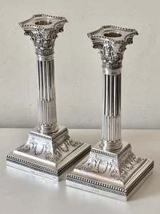 Antique Silver Victorian Pair Candlesticks Sheff 1899 James Dixon & Sons 22cm - Picture 1 of 24