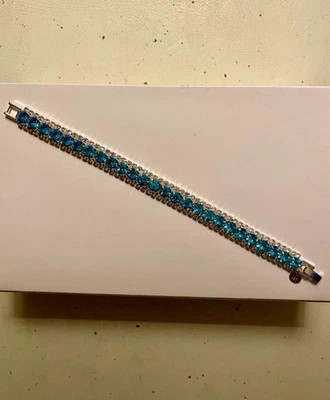 7CT Diamond Blue Lab Created Diamond Three Rows Tennis Bracelet 925 Silver 7” - Изображение 1 из 4