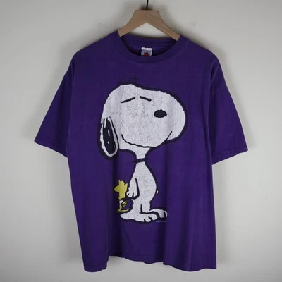 Vintage 90s Snoopy Woodstock Peanuts Double Sided Shirt Purple XL 23.5x28.5 - Image 1 of 4