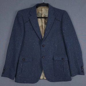 Celtic Tweed Gent Blazer Mens 42R Blue Herringbone Specked Wool Blend Jacket - Picture 1 of 13