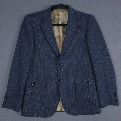 Celtic Tweed Gent Blazer Mens 42R Blue Herringbone Specked Wool Blend Jacket - Image 1 of 4