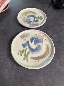 Placas de arte abstracto de cerámica hechas a mano vintage 1986 - Imagen 1 de 7