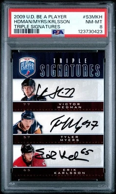 UD Be a Player #S3MKH 2009 triple novato automático Hedman Myers Erik Karlsson PSA 8 Foto 1 de 2