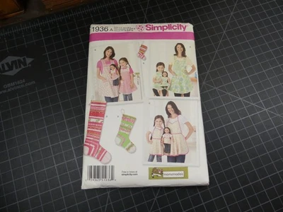 Simplicity 1936A Mom & Me Aprons 18” Doll Apron Christmas Stocking Pattern S–L - Image 1 of 2