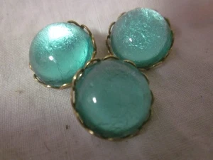 3 turquoise color glass foil cabachon shank buttons new - Picture 1 of 3