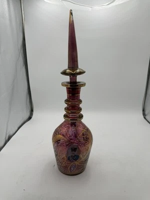 ANTIQUE COBALT RED  BOHEMIAN/CZECH ART GLASS PORTRAIT DECANTER GOLD - Image 1 of 4