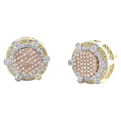 10K Tri-Color Gold Genuine Diamond 10.5mm Geometric Circle Stud Earrings 1/4 CT - Image 1 of 4