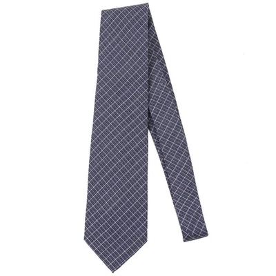 Corbata de seda Luigi Borrelli Napoli 7 pliegues azul pizarra tejida a cuadros 3,5" de ancho nueva Foto 1 de 4