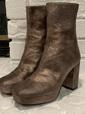 Bota Free People Día por Noche Dorada Plataforma Metálica Tacón Bloque al Tobillo Talla 37/7 Foto 1 de 4