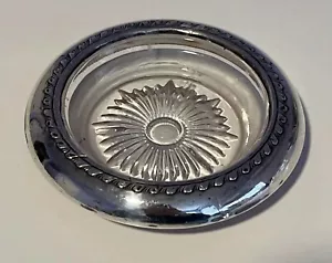Sottobicchiere vintage in argento sterling art deco vetro non marcato - Foto 1 di 9