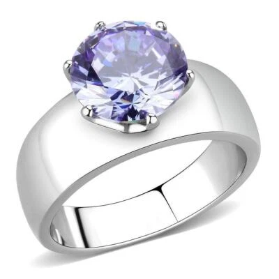 Anillo solitario de plata amatista para mujer 316L acero inoxidable circoin anillo morado Foto 1 de 4
