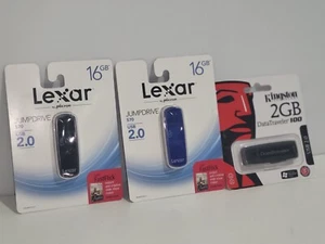 2X Lexar by Micron 16GB S70 Jump Drive USB 2.0 Brand New + Kingston 2gb - Picture 1 of 1