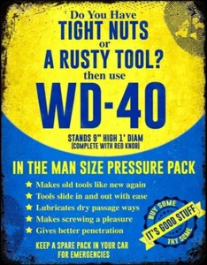 Letrero de Metal WD40 Aceite Divertido Vintage Advertencia Look Garaje Hombre Cueva Bar Taller Clásico - Imagen 1 de 2