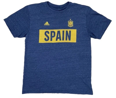 Spain Soccer T-Shirt Adidas Grayish Blue Futbol Sz M/L Classic Spellout - Image 1 of 4