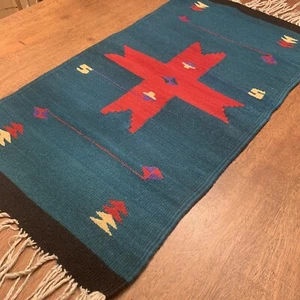 Woven Rug Table Mat Native Southwestern Zapotec Mexican Chimayo Style Wool 39” - Picture 1 of 21