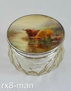 1927 RARE SOLID SILVER ROYAL WORCESTER HARRY STINTON HIGHLAND CATTLE PAINTED BOX