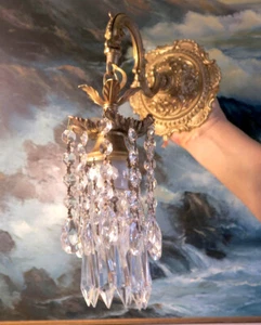 1 Aplique Vintage Latón Spelter Fuente Cascada Cristal Lámpara Tocador Iluminación - Imagen 1 de 10