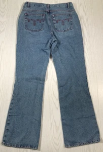 Vintage Y2K No Boundaries Boot Cut Jeans Womens 11 Blue Embroidered Mid Rise - Picture 1 of 11