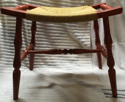 Vintage Rush Seat Stool Wood Saddle Curve Rattan Reed Seat Mid Century Farmhouse Cover