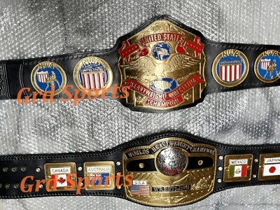 2X NWA Domed Globe World & United States Wrestling Championship Belt 4mm Zinc Foto 1 de 4