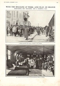 1915 WWI PRINT ~ BELGIAN MILITARY BAND CONCERT TO WOUNDED ANGLO-BELGIAN HOSPITAL - Picture 1 of 1