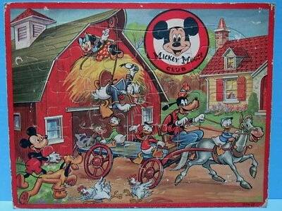 VTG. INLAID 11" X 14" MICKEY MOUSE CLUB PUZZLE BY JAYMAR & DISNEY PRODUCTIONS VG - Image 1 of 4