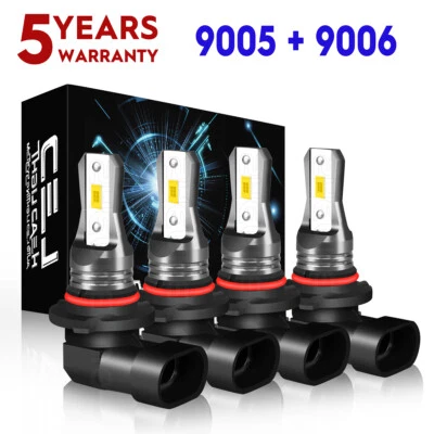 For Saturn SL SL1 SL2 1991-2002 Combo CSP LED Headlight 9005+9006 High Low Bulbs - Image 1 of 4