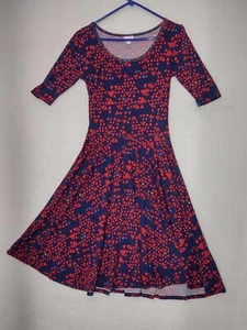 Lularoe Dress Nicole Small Red Blue Triangles Short Sleeve Pullover - Picture 1 of 8