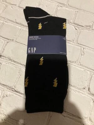 Gap NWT Men's "One Size " Novelty Crew Dress Socks Gold Lightening Bolt Print - Image 1 of 4