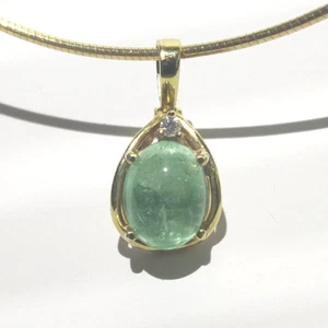 Smaragd-Anhänger Cabochon mit Diamant in Gelbgold (585) mit Gelbgold Kette (585) - Bild 1 von 4