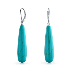 Long Linear Quartz Turquoise Onyx Lapis Gemstone Dangle Earrings Sterling Silver - Picture 1 of 19