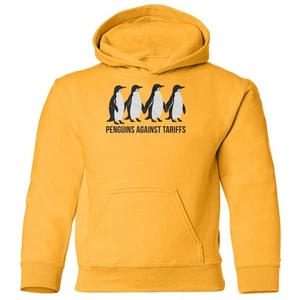 Penguins Against Tariffs - Funny Resist Protest Youth Hooded Sweatshirt - Picture 1 of 10