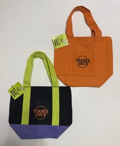 Lote de 2 Mini Bolso de Mano de Lona Trader Joe's Trick-or-Treat Macabro Verde Púrpura - Imagen 1 de 1